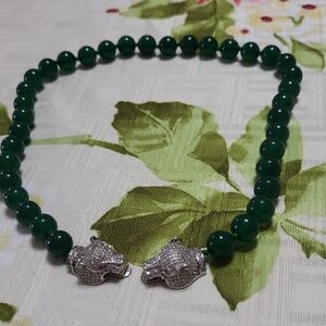 Elegant Green Beaded Eyeglass Neckware with Rhinestone Tiger Clasps
